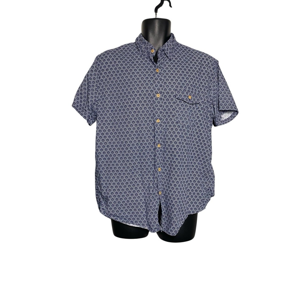 J. Crew Blue Geometric Print Button Down Short Sleeve Shirt Men's Size Large